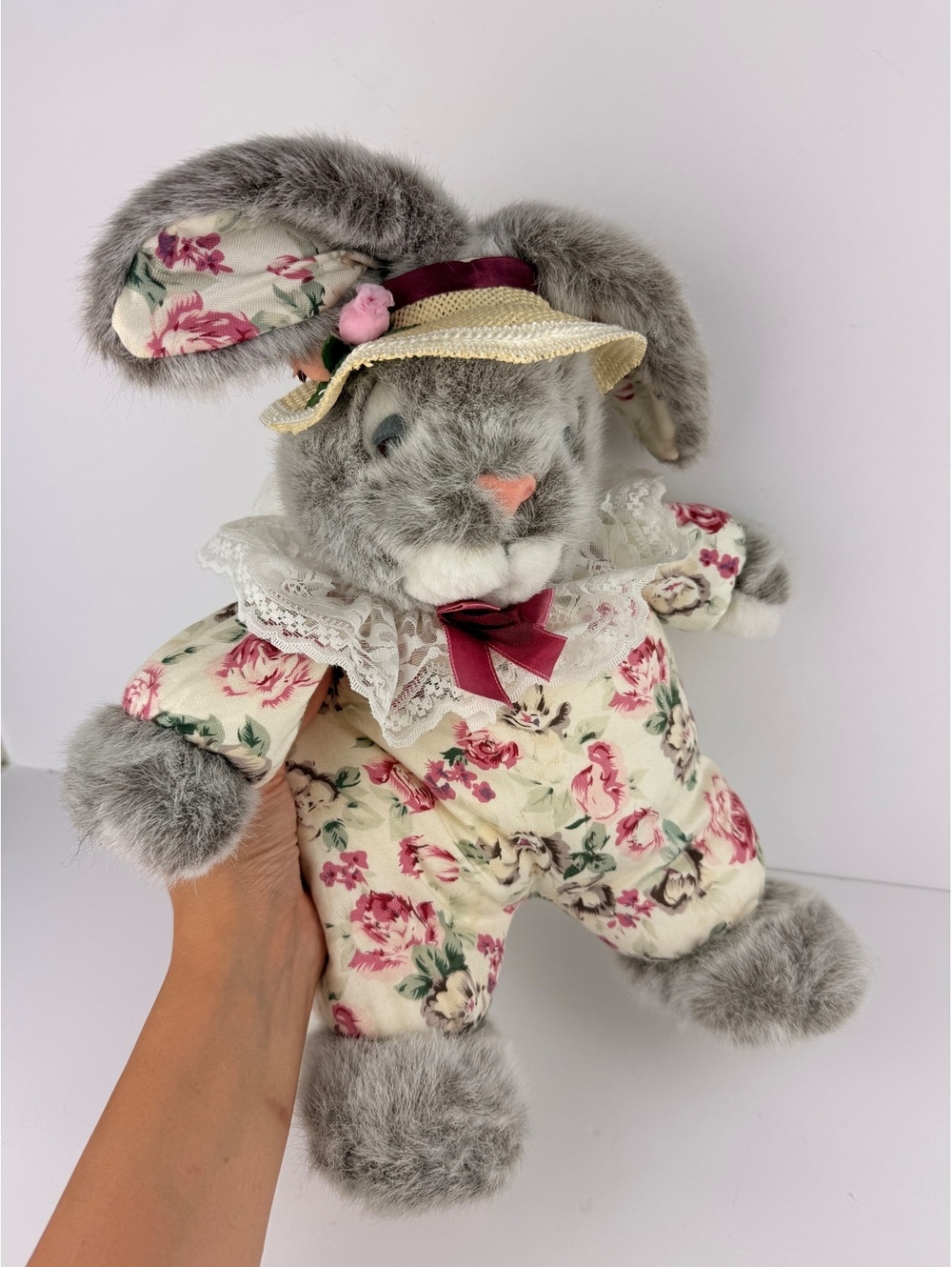 Vintage 1990 Plush Creations Marvina Rabbit Bunny Floral Romper Bonnet 16”
